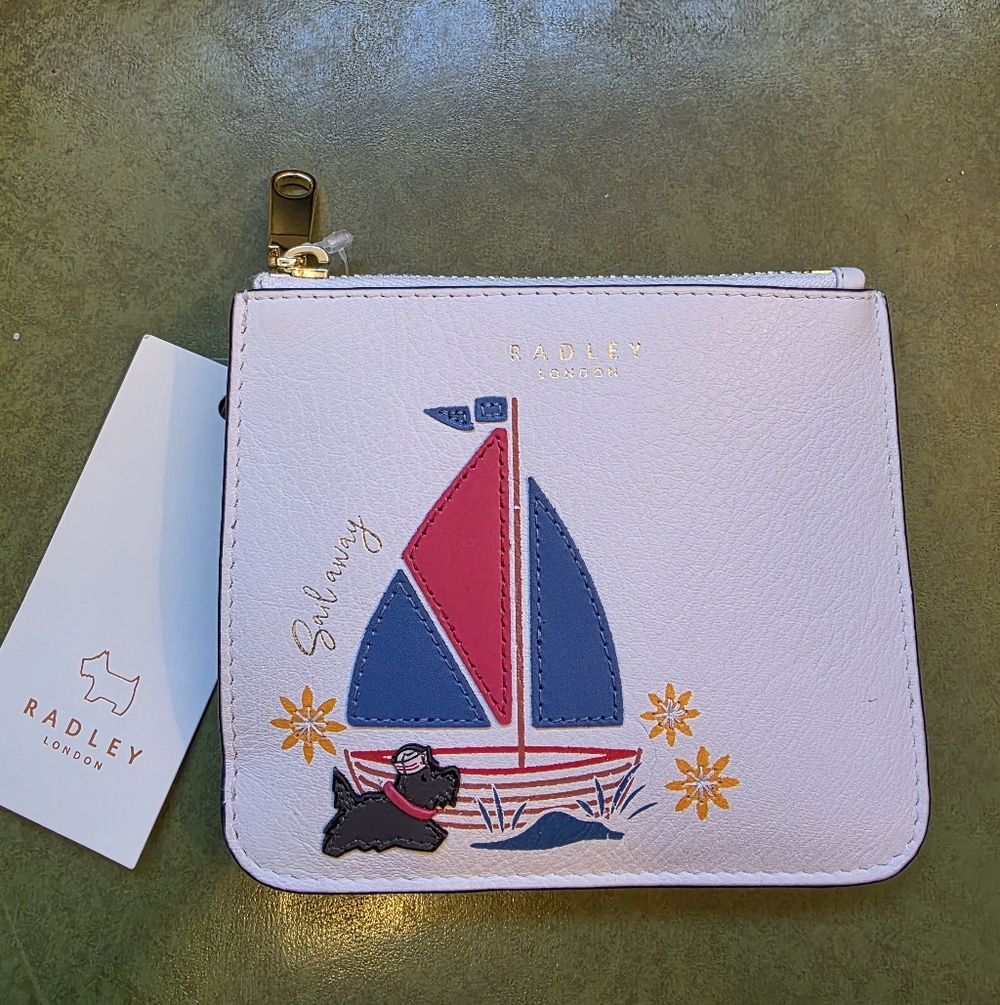 RADLEY LONDON Pink Sailboat Coin Purse with Blue & Red Applique